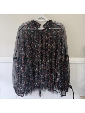 Free People Sweet Heart Sheer Floral Cottage Core Flowy Fairy Blouse Sz L